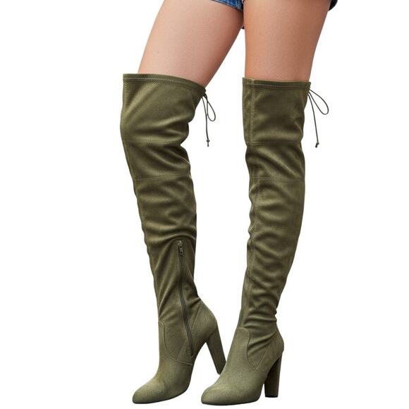 None and/or Unknown Shoes - Women's 10 Green Thigh High Over Knee Boots 4 1/2 Inch Stiletto Heel Shoes